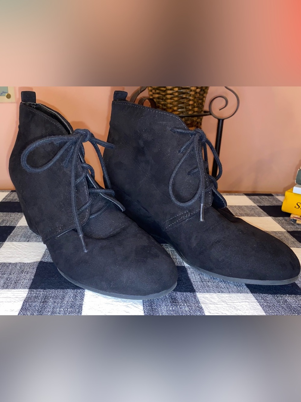 NEW DIRECTIONS Camden Faux Suede Wedge Ankle Booties Black 7-1/2M